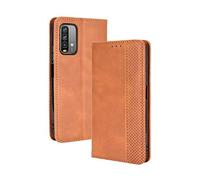 Dedux Rétro Coque pour Xiaomi Redmi 9T, Etui Portefeuille en Cuir Fermeture Magnétique Porte Folio pour Cartes. Marron
