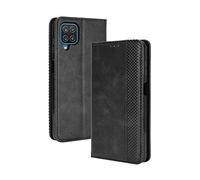 Dedux Rétro Coque Samsung Galaxy A12 / M12, Etui Portefeuille en Cuir Fermeture Magnétique Porte Folio Folio pour Cartes, Noir