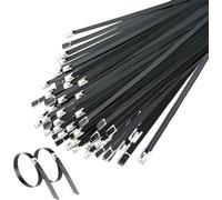 Deecam Lot de 50 serre-câbles en acier inoxydable noir 4,6 × 500 mm | Attaches en acier inoxydable 304 avec bouchon à boule en acier, convient pour l'emballage d'échappement