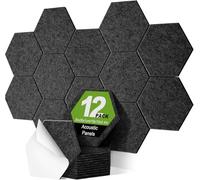 Deecam Panneau Acoustique,Hexagonal Auto-Adhésif Mousse Acoustique,12 Comprimés Panneau Acoustique Mural Pour Studio d'Enregistrement,Bureau,Chambre à Coucher,30x26x1cm (Noir)