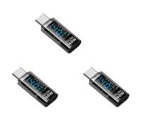 Deechate Lot de 3 adaptateurs USB C avec affichage LED 140 W 40 Gbit/s Extension USB C PD3.1 Connecteur de type C Testeur de puissance Noir
