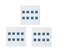 Deechate Lot de 3 plaques murales Ethernet 8 ports - Double Gang Cat6 RJ45 Jack réseau plaque frontale femelle vers femelle - Bleu