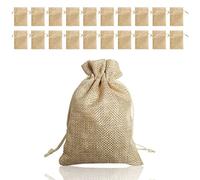 DEEDPF 20 Pcs Sachets en Jute, Pochettes Lin, Sac Cadeau réutilisable, Toile de Jute Pochette Tissu Cordon Chanvre avec Rectangle pour Bijoux Mariage （12x9cm）, Beige