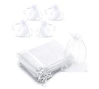 DEEDPF Lot de 100 sachets en organza pour bonbonnières de communion de Noël, cadeau de bonbons, bijoux avec cordon, mariages, anniversaires (7 x 9 cm)