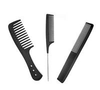 DEEDPF Lot de 3 barbiers en fibre carbone anti-statique pour salon coiffure large et dents, homme femme, résistant à la chaleur, peigne queue acier inoxydable (noir)