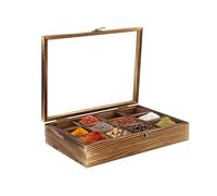 DeeDuud Masala Dabba Boîte à épices en bois aspect rétro avec 12 compartiments amovibles Couvercle en verre transparent et cuillère en bois Boîte à épices indienne pour cuisine, salon, restaurant,