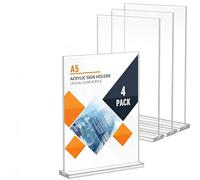 Deefongo Lot de 4 Porte-affiches en Acrylique A5, Support Transparent en Forme de T, Cadre Photo en Plastique, Affichage de Menu pour Réception, Bureau, Magasin, Restaurant, Hôtel, 15 x 21 cm