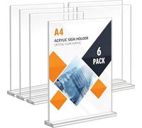 Deefongo Lot de 6 Porte-affiches en Acrylique A4, Support Transparent en Forme de T, Cadre Photo en Plastique, Affichage de Menu pour Réception, Bureau, Magasin, Restaurant, Hôtel, 30 x 21 cm