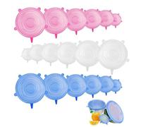 deegbbyi 18 Pieces Couvercle Silicone, Multifonctionnel Couvercles Extensibles en Silicone, Réutilisable Construire Silicon Alimentaire, pour Tasses Verre, Bol, Pot de Yaourt, Fruit