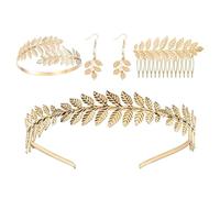 deegbbyi 4 Pièces Accessoires de Costume de Déesse Grecque, Couronne Laurier, Boucles d'Oreilles Perle, Peigne À Cheveux Latéral, Bracelet Bras, Convient aux Filles et aux Femmes