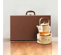 DEEguess Coffret Cadeau Bouilloire éLectrique en CéRamique avec PoignéE, 7 Vitesses, Bouton Rotatif, Panneau Microcristallin, IdéAl pour La PréParation du Thé Au Coin du Feu Et Le Camping,Round