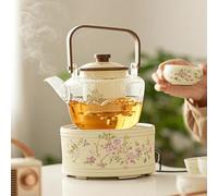 DEEguess Ensemble CuisinièRe éLectrique en CéRamique + Bouilloire à PoignéE, Fonction 7 Vitesses, Bouton De Type Bouton, Panneau Microcristallin, Adapté à La PréParation du Thé,Round