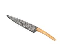 deejo - Couteau de Chef Pleine Soie - Manche en Bois d’Olivier Riveté, Motif Floréal - Lame en Acier Inoxydable X50CRMOV15, Finition Titane Gris Anthracite