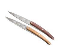 deejo - Lot de 2 Couteaux d’Office - Manches en Bois d’Olivier et Corail, Motif Art Déco - Lames Fixes en Acier Inoxydable 2CR14, Finition Titane Gris Anthracite