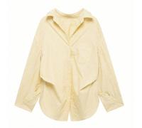 DEEKA Nouvelle chemise en soie ample et décontractée à manches longues pour femmes au printemps et en automne, grande taille, jaune beurre d'été L,M,S,XSRayéPolyester