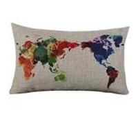 DEELIN Accueil Canapé Décoration Coton Linge Rectangle Carte du Monde Impression Coussin Taie d'oreiller Housse de Coussin