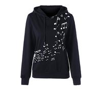 DEELIN Automne Hiver Femmes À Capuche À Manches Longues T-Shirt Imprimé Note De Musique Casual Loose Sweat Pullover Blouse