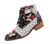 DEELIN Bottes Femme Automne Hiver Nouveau 2019 Bottines Vintage Mode Motif Fleur d'encre Bout Rond Talons Bas Chaussures Talon Carré Bottes Chelsea Bottines Fermeture Éclair Laçage