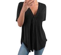 DEELIN Femme Eté Quotidien Occasionnel Plus La Taille Tunique Tops Couleur Unie Lâche Col V À Manches Courtes T-Shirt Blouse, Hauts Blouse Populaires
