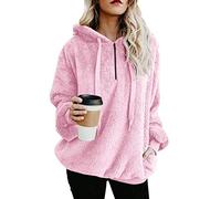 DEELIN Femme Hiver Chaud Moelleux Hairy À Capuche Sweat Dames De Mode Casual Lâche À Capuche Top Pull Jumper (XXXX-Large, Y-Rose)