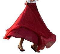DEELIN Femme Jupe Longue en Mousseline De Soie Double Superposition Légère D'été Plage Maxi Jupe Swing Solide Couleur Mode Sauvage Jupes Casual