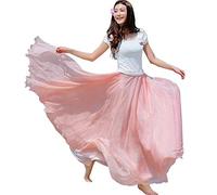 DEELIN Femme Jupe Longue en Mousseline De Soie Double Superposition Légère D'été Plage Maxi Jupe Swing Solide Couleur Mode Sauvage Jupes Casual