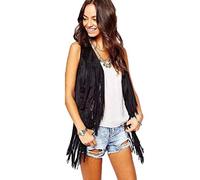 DEELIN Femmes Automne Hiver Mode Faux Daim Ethnique Style sans Manches Glands Veste À Franges Gilet Manteaux Tops Cardigan Outwear