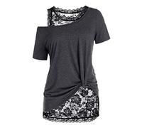DEELIN Mode Femmes Rock Style Imprimé À Manches Courtes T-Shirt Gothique Déchiré Manches Froide Épaule Sling Blouse Lâche Casual Street Blouse Top
