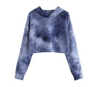 DEELIN Mode Nouveau Style des Femme Court Impression Teinture Sweat à Capuche Manche Longue Pullover Tops Blouse