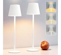 DEELUX 2 Pièces Lampe de Table à Batterie LED Dimmable,2700K/3600/5000K 3 Température de Couleur Lampe de Table Sans Fil Tactile avec USB-C,Lampe de Chevet Tactile Rechargeable(Blanc)