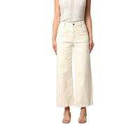 DEELUXE - Jean LILOO Wide Leg Femme Taille Haute en Denim, 98% Coton 2% Élasthane, Style Bohème, Poches et Passants pour Ceinture, Braguette avec Fermeture Éclair, Printemps-Été, Taille 38, Ivory