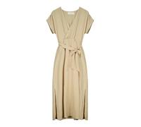 Deeluxe - Robe Longue Femme TEYSSA Cache-Cœur Ceinturée Fluide Manches Courtes Fendue Élégante Été