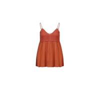 DEELUXE - T-shirt Femme Luz, Regular Evasé en 100% Viscose, Débardeur à Smocks avec Application Crochet, Idéal pour Printemps-Été, Look Bohème Élégant et Confortable, Taille L, Couleur Terracota