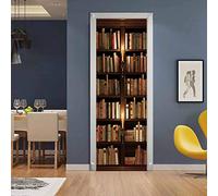 DEENLI Sticker Porte Trompe l'oeil， Bibliothèque Brown,Sticker Porte Ancienne