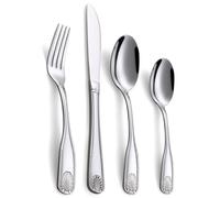 Deeny Jarte Ensemble de Couvert en Acier Inoxydable 16 Pièces pour 4 Personnes - Design Coquillage, Poli Miroir, Lave-Vaisselle Inclus (Couteaux, Fourchettes, Cuillères)