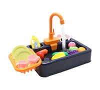 (Deep Blue)Kitchen Toy Sink Toy Dishwasher Playing Toy With Running Water Dish Wash Toy PlayHouse Toy Role-playing Toy Yellow