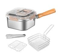 Deep Fat Fryer, Oil Frying Pot, Deep Fry Pan, Spill Proof Cooking Set, Heat Resistant Handle, Excellent for Beach Picnic, Hiking, and Dining Area, 8.07x8.07x4.53 Inches