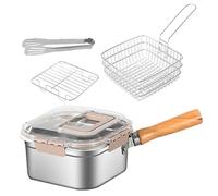 Deep Fryer Basket, Multifunctional Pan, Frying Set, Spillproof Cooking Tool, Portable Kitchenware for Commercial Home Travel Camping Beach Hiking Dining Room Use, 20.5x20.5x11.5cm