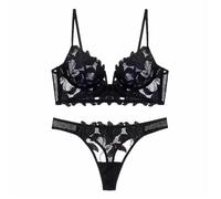 Deep Mesh Lingerie Set Autumn Women's Lace Bra and Panty Solid(White,L)(Black,XL)