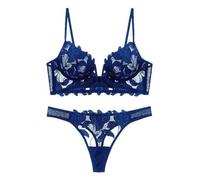 Deep Mesh Lingerie Set Autumn Women's Lace Bra and Panty Solid(White,L)(Blue,L)