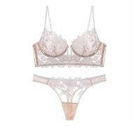 Deep Mesh Lingerie Set Autumn Women's Lace Bra and Panty Solid(White,L)(White,S)