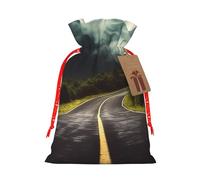 Deep Mountain Road Sac cadeau en toile de jute avec cordon de serrage avec étiquette, pochette en lin réutilisable pour Noël, anniversaire, fête, petit emballage cadeau M