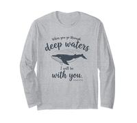 Deep Waters Isaiah 43:2 Bible d'inspiration chrétienne Baleine Manche Longue
