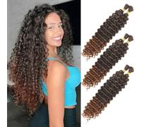 Deep Wave Bulk Hair for Braiding 18 inch No Weft Deep Wave Bundles Curly Braiding Hair Extensions for Boho Braids and Wavy Braiding Hair (P4/30#, 18inch (1pack)) (T30#, 22inch (3pack))