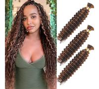 Deep Wave Bulk Hair for Braiding 18 inch No Weft Deep Wave Bundles Curly Braiding Hair Extensions for Boho Braids and Wavy Braiding Hair (P4/30#, 18inch (1pack)) (P4/30#, 22inch (3pack))