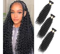 Deep Wave Bulk Hair for Braiding 18 inch No Weft Deep Wave Bundles Curly Braiding Hair Extensions for Boho Braids and Wavy Braiding 2 Braids Per Pack (1B, 18inch (3pack))