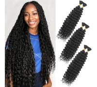 Deep Wave Bulk Hair for Braiding 18 inch No Weft Deep Wave Bundles Curly Braiding Hair Extensions for Boho Braids and Wavy Braiding Hair (P4/30#, 18inch (1pack)) (1B, 22inch (3pack))
