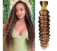Deep Wave Bulk Human Hair Braiding for Boho Braids Tissage Cheveux Humain Naturels Hightlight Ombre 4/27 No Weft 100g Tissage Bresilien Curly Extension Virgin Hair 2 Braids Per Pack 22 Pouces