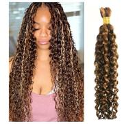 Deep Wave Bulk Human Hair Braiding for Boho Braids Tissage Cheveux Humain Naturels Hightlight Ombre 4/27 No Weft Tissage Bresilien Curly Bundle Virgin Hair 1 Braid 50g Per Pack 16 Pouce