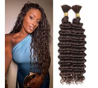 Deep Wave Bulk Human Hair Braiding for Boho Braids Tissage Cheveux Humain Naturels Unprocessed No Weft 100g Tissage Bresilien Curly Extension Virgin Hair 2 Braids Per Pack Chocolate Brown 16 Pouces